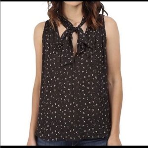 Free People Womens Sleeveless Tie Neck Bow Tank Blouse Black Floral Size Medium